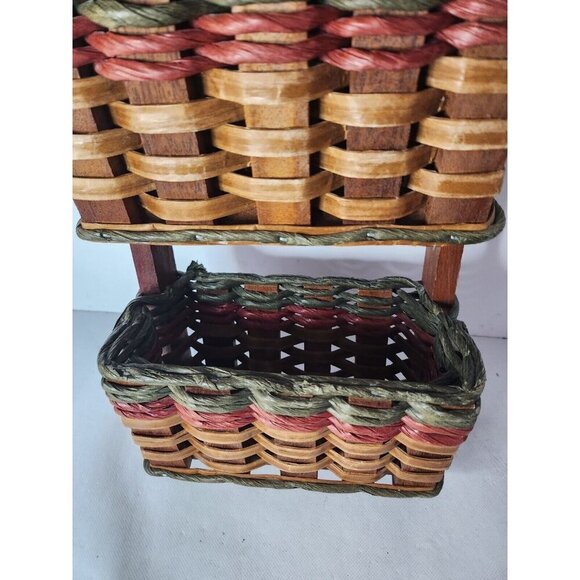 Vintage Foxcreek Basket Co Mahogany Wood Wicker 3 Tier Wall Mail Organizer - Picture 2 of 13